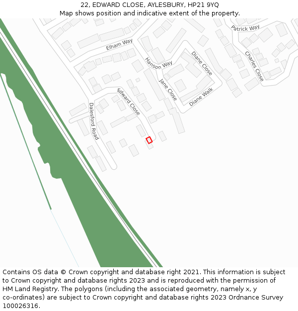 22, EDWARD CLOSE, AYLESBURY, HP21 9YQ: Location map and indicative extent of plot