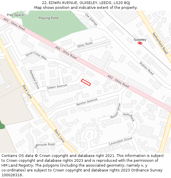22, EDWIN AVENUE, GUISELEY, LEEDS, LS20 8QJ: Location map and indicative extent of plot