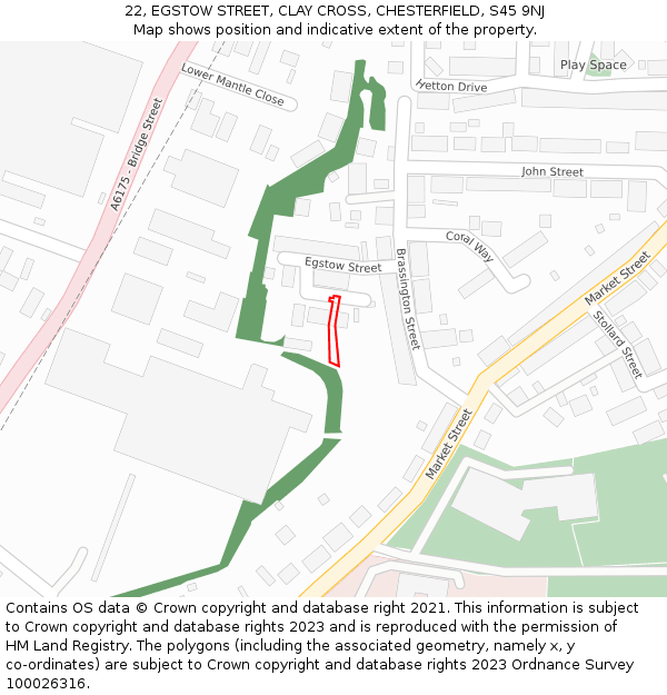 22, EGSTOW STREET, CLAY CROSS, CHESTERFIELD, S45 9NJ: Location map and indicative extent of plot
