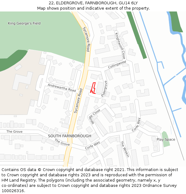 22, ELDERGROVE, FARNBOROUGH, GU14 6LY: Location map and indicative extent of plot