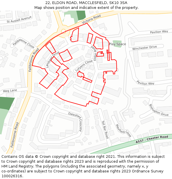22, ELDON ROAD, MACCLESFIELD, SK10 3SA: Location map and indicative extent of plot