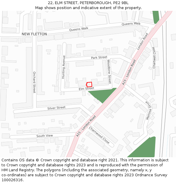 22, ELM STREET, PETERBOROUGH, PE2 9BL: Location map and indicative extent of plot