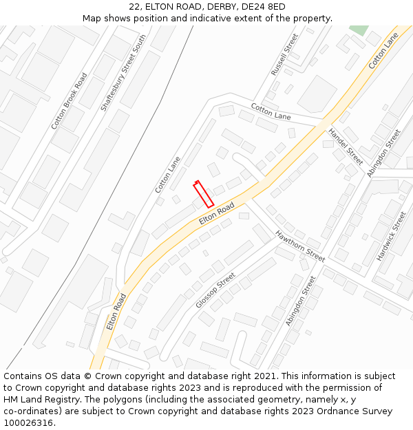 22, ELTON ROAD, DERBY, DE24 8ED: Location map and indicative extent of plot