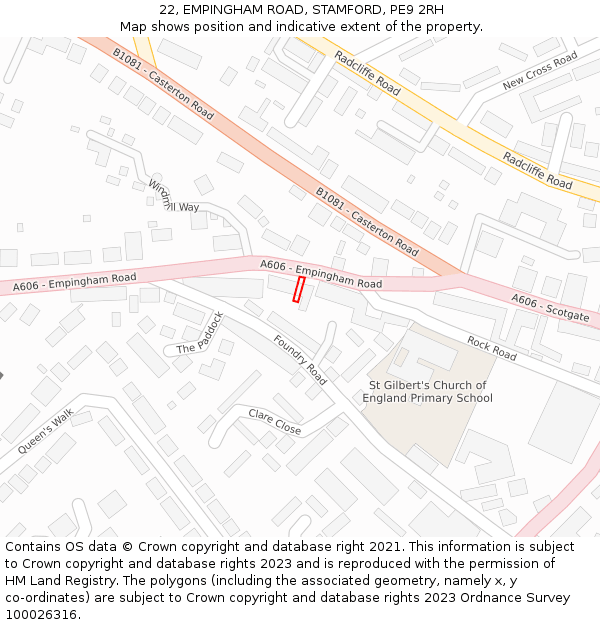 22, EMPINGHAM ROAD, STAMFORD, PE9 2RH: Location map and indicative extent of plot
