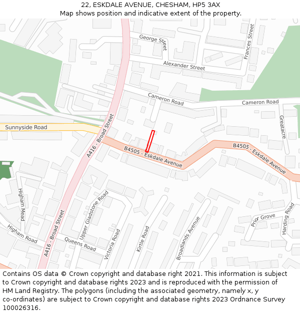 22, ESKDALE AVENUE, CHESHAM, HP5 3AX: Location map and indicative extent of plot