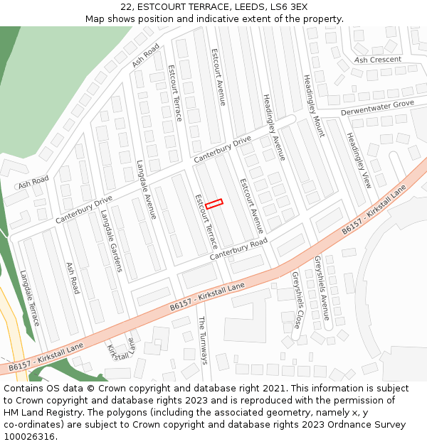22, ESTCOURT TERRACE, LEEDS, LS6 3EX: Location map and indicative extent of plot