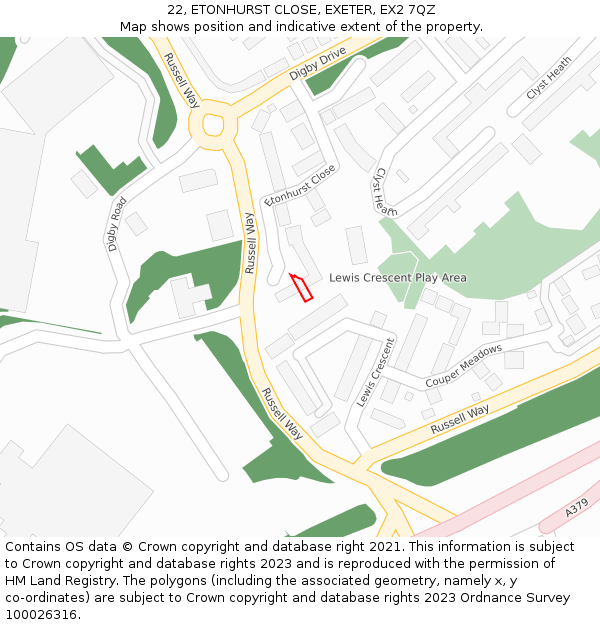 22, ETONHURST CLOSE, EXETER, EX2 7QZ: Location map and indicative extent of plot