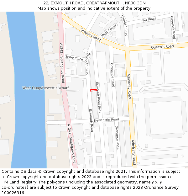 22, EXMOUTH ROAD, GREAT YARMOUTH, NR30 3DN: Location map and indicative extent of plot