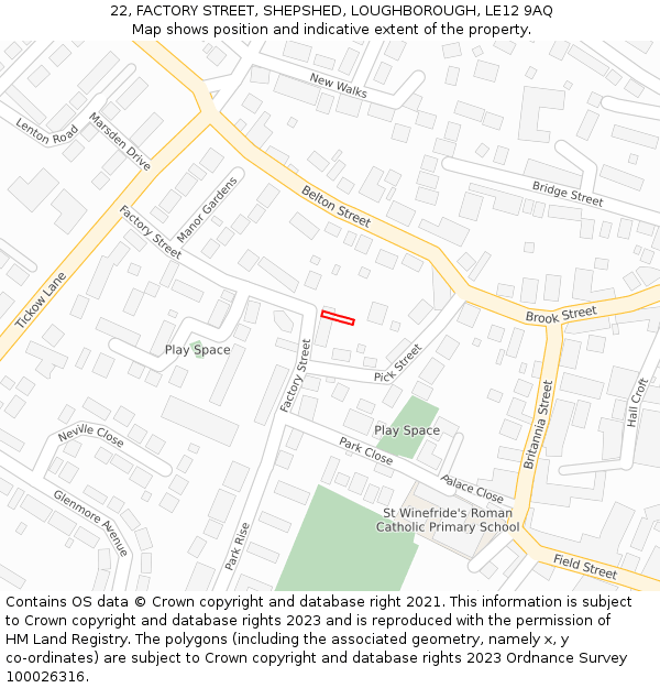 22, FACTORY STREET, SHEPSHED, LOUGHBOROUGH, LE12 9AQ: Location map and indicative extent of plot