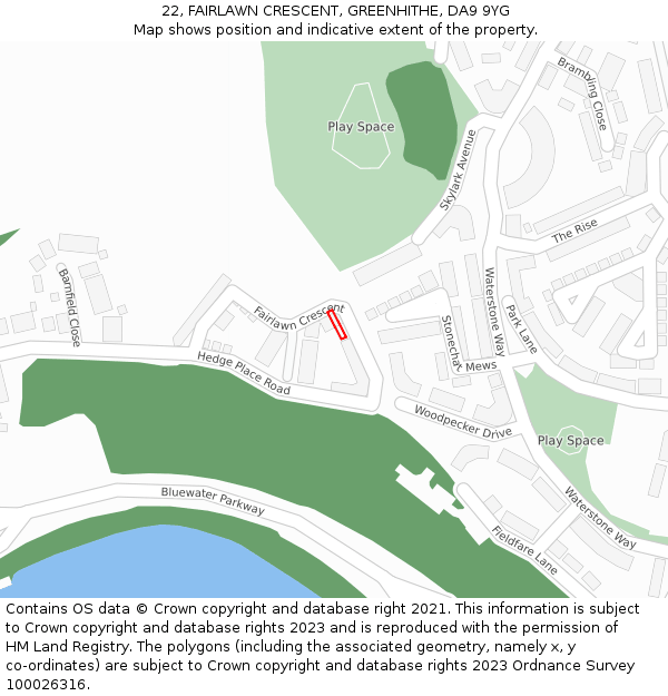 22, FAIRLAWN CRESCENT, GREENHITHE, DA9 9YG: Location map and indicative extent of plot