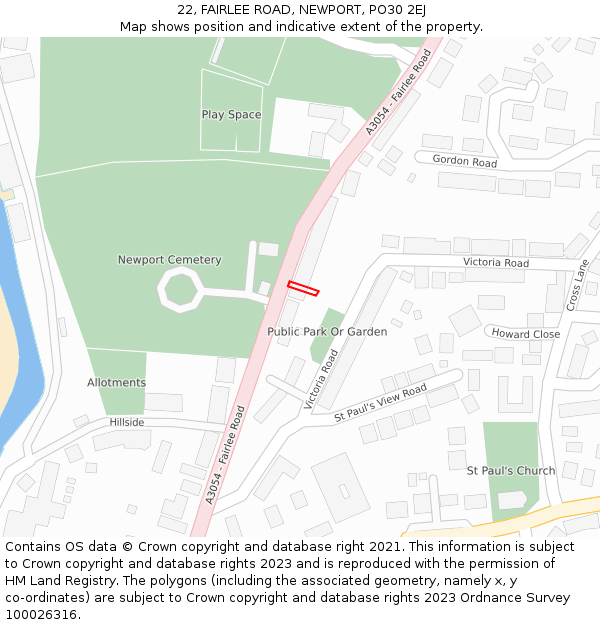 22, FAIRLEE ROAD, NEWPORT, PO30 2EJ: Location map and indicative extent of plot