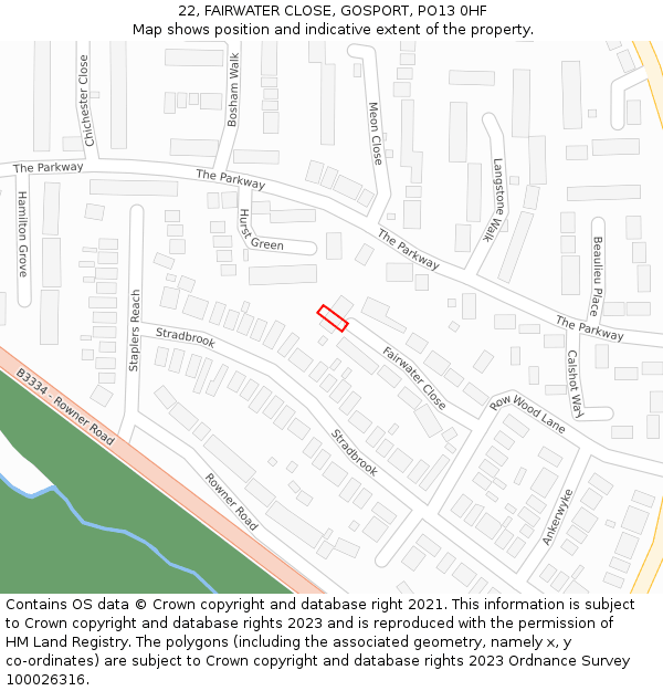 22, FAIRWATER CLOSE, GOSPORT, PO13 0HF: Location map and indicative extent of plot
