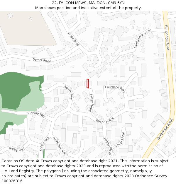 22, FALCON MEWS, MALDON, CM9 6YN: Location map and indicative extent of plot