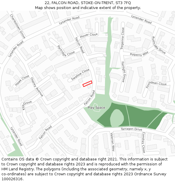 22, FALCON ROAD, STOKE-ON-TRENT, ST3 7FQ: Location map and indicative extent of plot