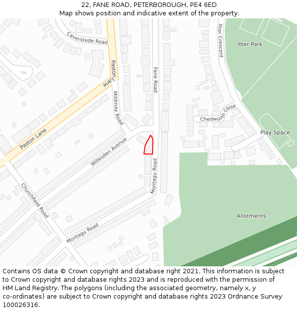 22, FANE ROAD, PETERBOROUGH, PE4 6ED: Location map and indicative extent of plot