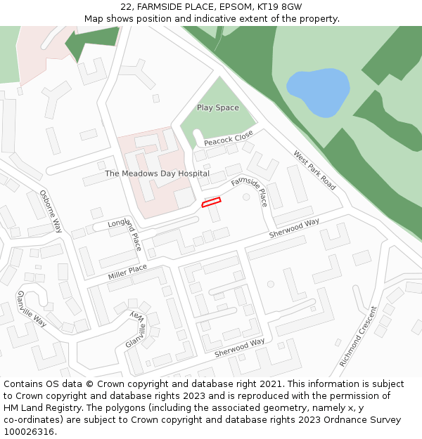 22, FARMSIDE PLACE, EPSOM, KT19 8GW: Location map and indicative extent of plot