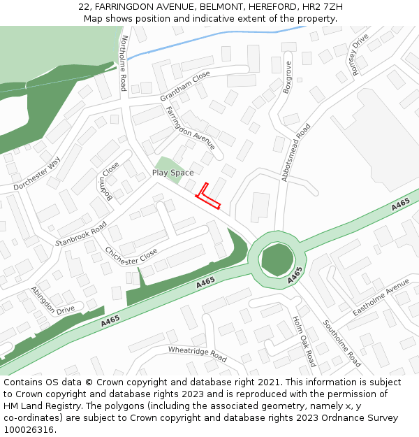 22, FARRINGDON AVENUE, BELMONT, HEREFORD, HR2 7ZH: Location map and indicative extent of plot