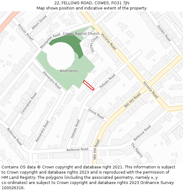 22, FELLOWS ROAD, COWES, PO31 7JN: Location map and indicative extent of plot