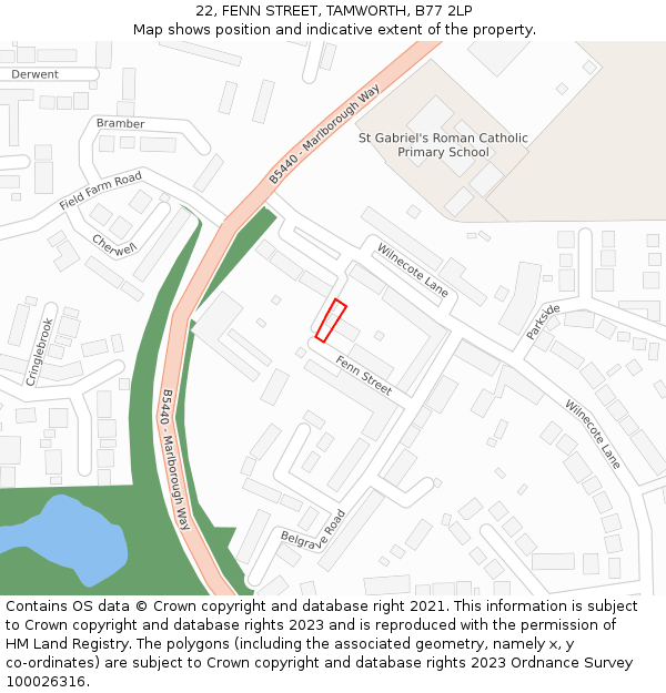 22, FENN STREET, TAMWORTH, B77 2LP: Location map and indicative extent of plot