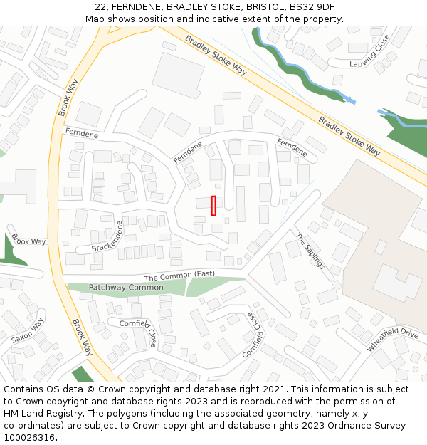 22, FERNDENE, BRADLEY STOKE, BRISTOL, BS32 9DF: Location map and indicative extent of plot