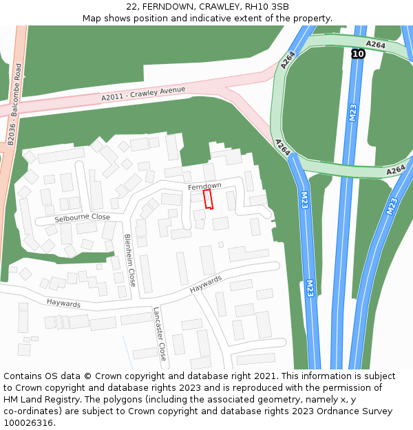 22, FERNDOWN, CRAWLEY, RH10 3SB: Location map and indicative extent of plot