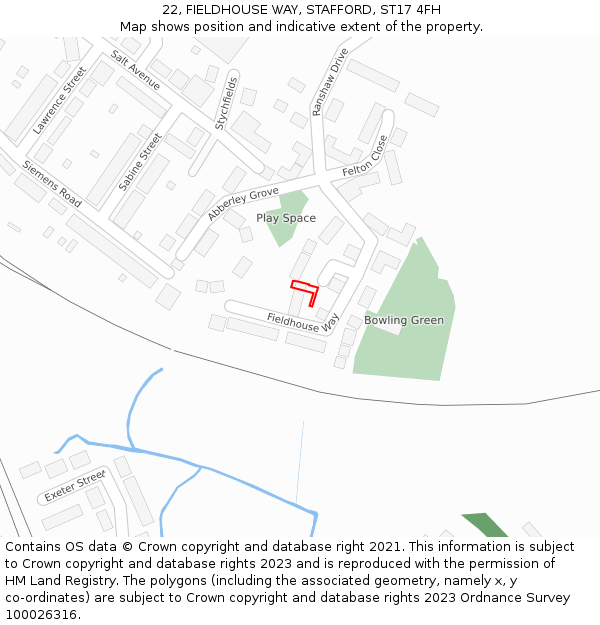 22, FIELDHOUSE WAY, STAFFORD, ST17 4FH: Location map and indicative extent of plot