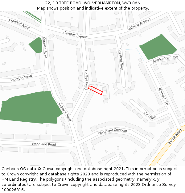22, FIR TREE ROAD, WOLVERHAMPTON, WV3 8AN: Location map and indicative extent of plot