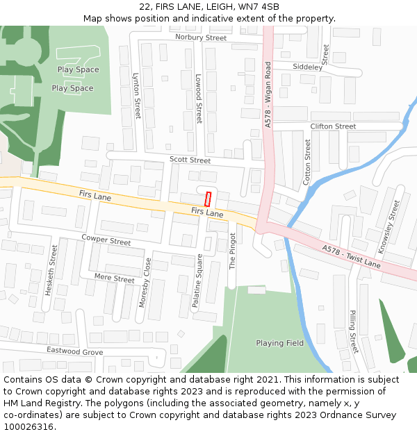 22, FIRS LANE, LEIGH, WN7 4SB: Location map and indicative extent of plot
