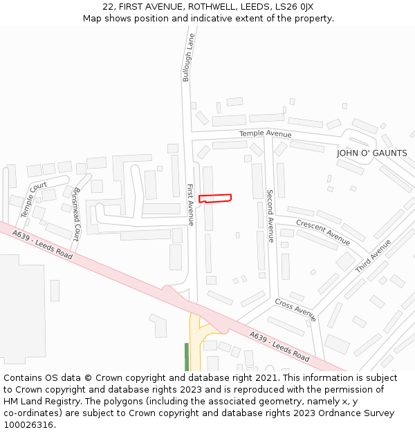 22, FIRST AVENUE, ROTHWELL, LEEDS, LS26 0JX: Location map and indicative extent of plot