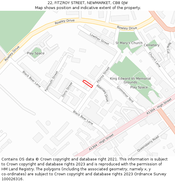 22, FITZROY STREET, NEWMARKET, CB8 0JW: Location map and indicative extent of plot