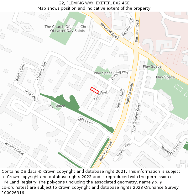 22, FLEMING WAY, EXETER, EX2 4SE: Location map and indicative extent of plot