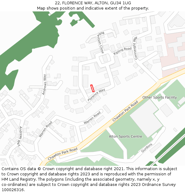 22, FLORENCE WAY, ALTON, GU34 1UG: Location map and indicative extent of plot