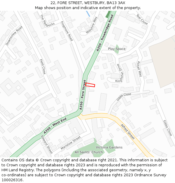 22, FORE STREET, WESTBURY, BA13 3AX: Location map and indicative extent of plot