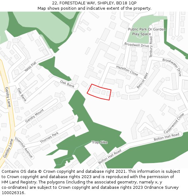 22, FORESTDALE WAY, SHIPLEY, BD18 1QP: Location map and indicative extent of plot