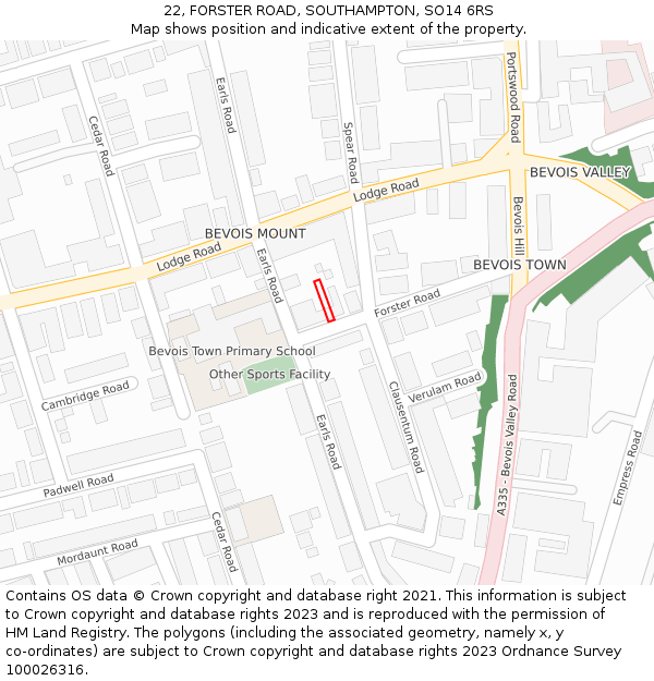 22, FORSTER ROAD, SOUTHAMPTON, SO14 6RS: Location map and indicative extent of plot