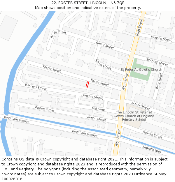 22, FOSTER STREET, LINCOLN, LN5 7QF: Location map and indicative extent of plot