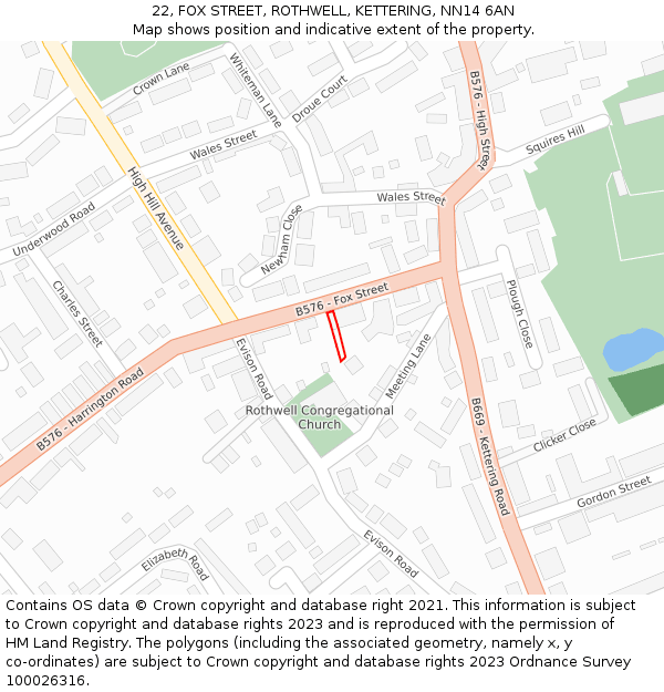 22, FOX STREET, ROTHWELL, KETTERING, NN14 6AN: Location map and indicative extent of plot