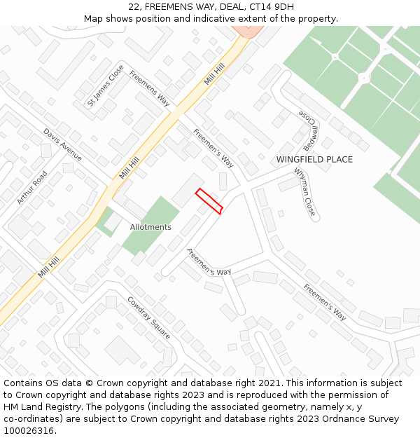 22, FREEMENS WAY, DEAL, CT14 9DH: Location map and indicative extent of plot