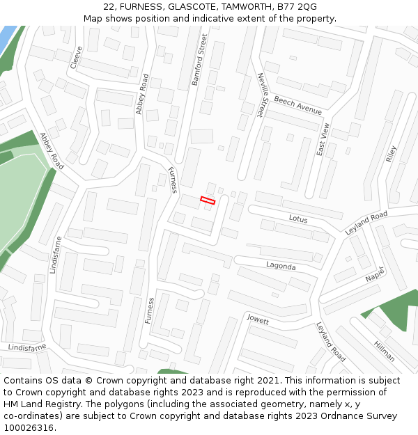 22, FURNESS, GLASCOTE, TAMWORTH, B77 2QG: Location map and indicative extent of plot