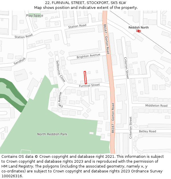 22, FURNIVAL STREET, STOCKPORT, SK5 6LW: Location map and indicative extent of plot