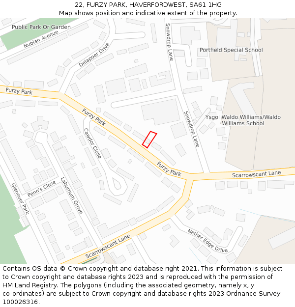 22, FURZY PARK, HAVERFORDWEST, SA61 1HG: Location map and indicative extent of plot