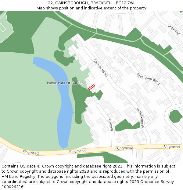 22, GAINSBOROUGH, BRACKNELL, RG12 7WL: Location map and indicative extent of plot