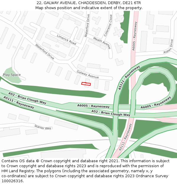 22, GALWAY AVENUE, CHADDESDEN, DERBY, DE21 6TR: Location map and indicative extent of plot