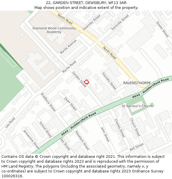 22, GARDEN STREET, DEWSBURY, WF13 3AR: Location map and indicative extent of plot