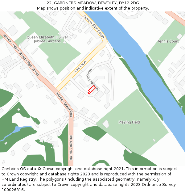 22, GARDNERS MEADOW, BEWDLEY, DY12 2DG: Location map and indicative extent of plot