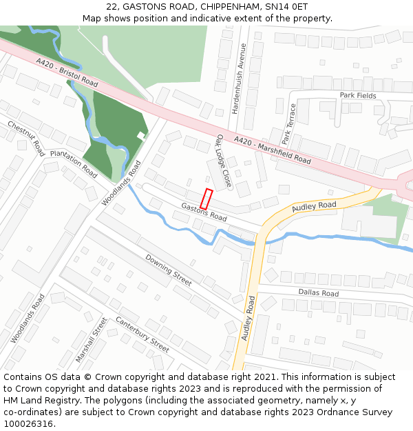 22, GASTONS ROAD, CHIPPENHAM, SN14 0ET: Location map and indicative extent of plot
