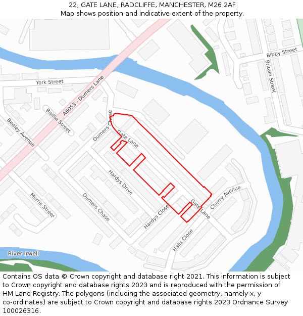 22, GATE LANE, RADCLIFFE, MANCHESTER, M26 2AF: Location map and indicative extent of plot