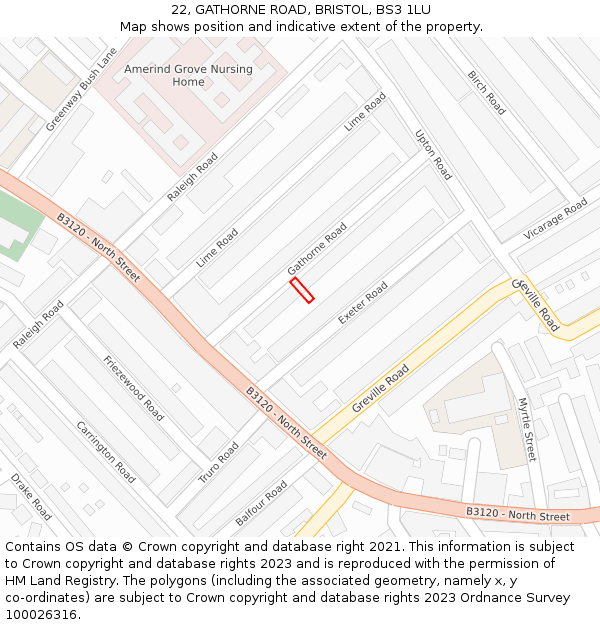 22, GATHORNE ROAD, BRISTOL, BS3 1LU: Location map and indicative extent of plot