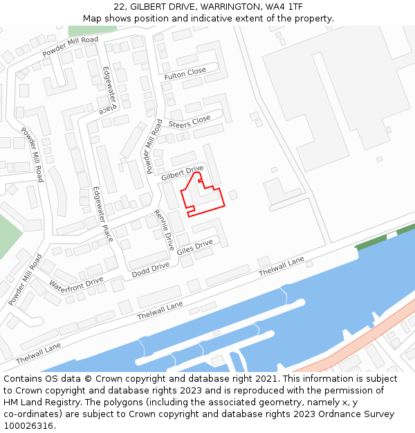 22, GILBERT DRIVE, WARRINGTON, WA4 1TF: Location map and indicative extent of plot
