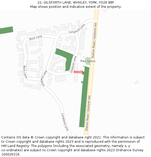 22, GILSFORTH LANE, WHIXLEY, YORK, YO26 8BF: Location map and indicative extent of plot
